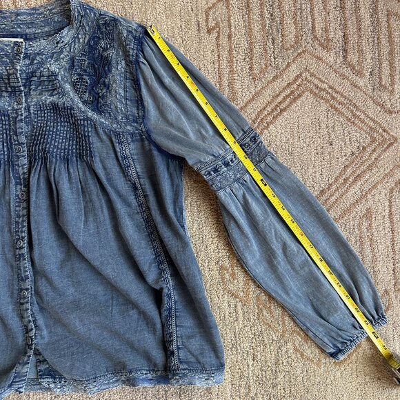 Sundance Cotton Boho Peasant Blouse Prairie Romantic Indigo Blue Women L - Picture 9 of 14